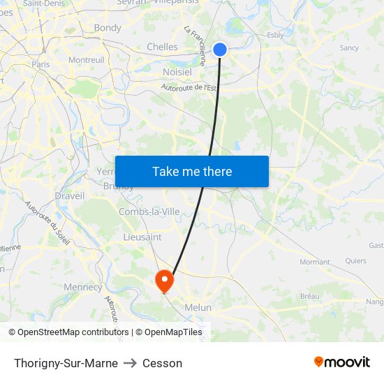Thorigny-Sur-Marne to Cesson map