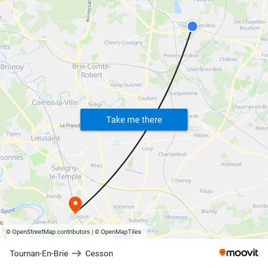Tournan-En-Brie to Cesson map