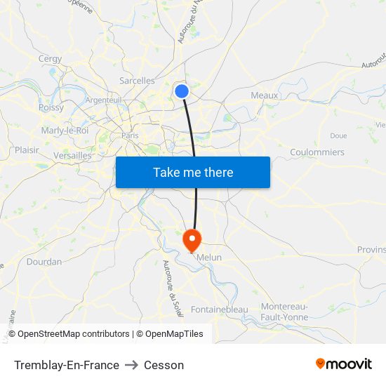 Tremblay-En-France to Cesson map