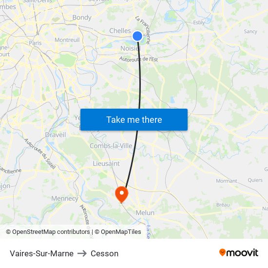 Vaires-Sur-Marne to Cesson map