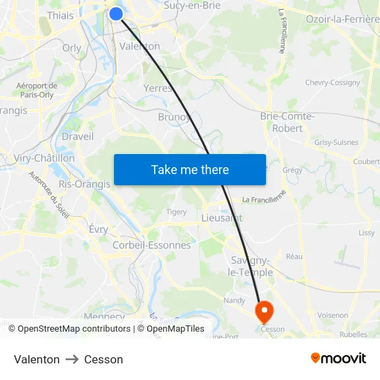 Valenton to Cesson map