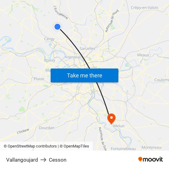 Vallangoujard to Cesson map