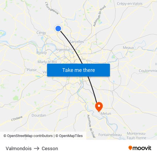 Valmondois to Cesson map