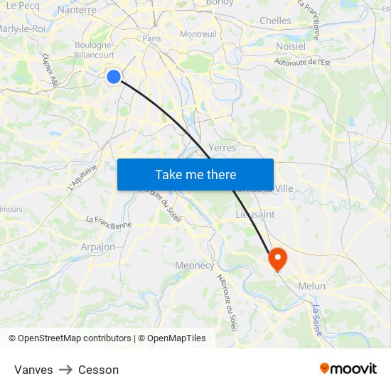 Vanves to Cesson map