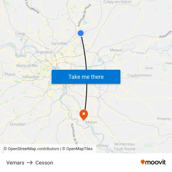 Vemars to Cesson map