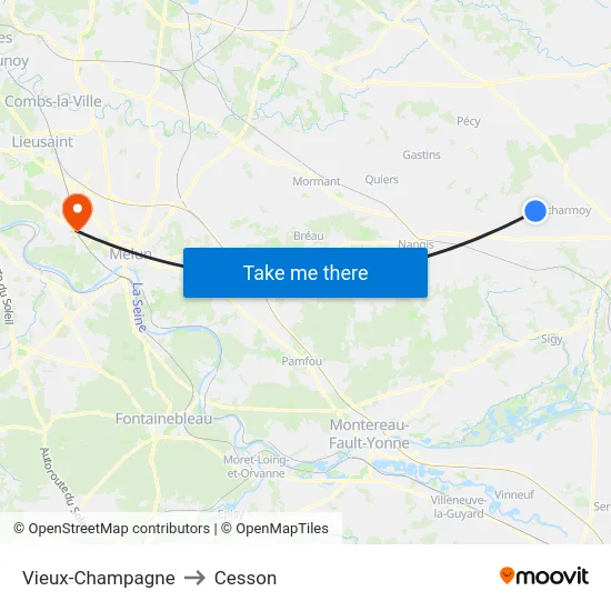 Vieux-Champagne to Cesson map