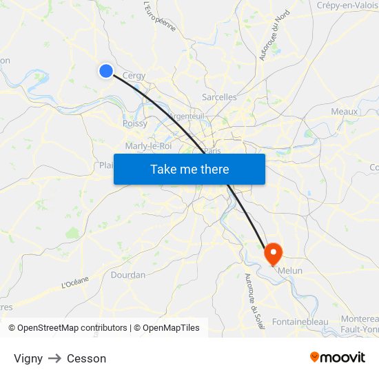 Vigny to Cesson map