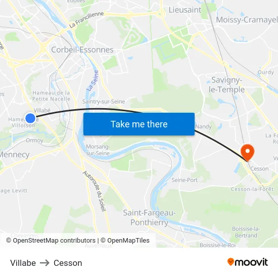 Villabe to Cesson map