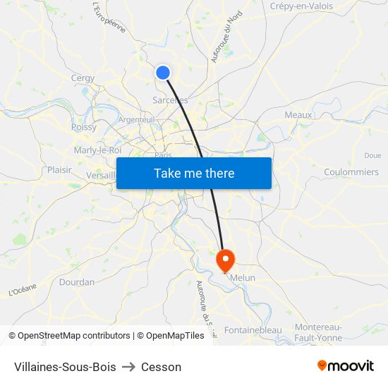 Villaines-Sous-Bois to Cesson map