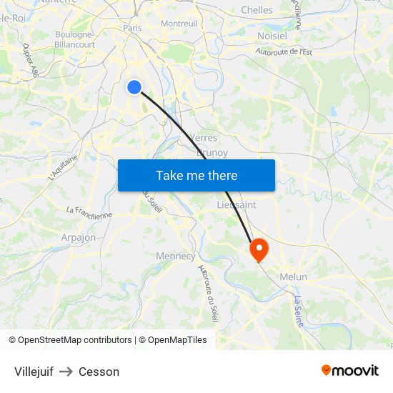 Villejuif to Cesson map