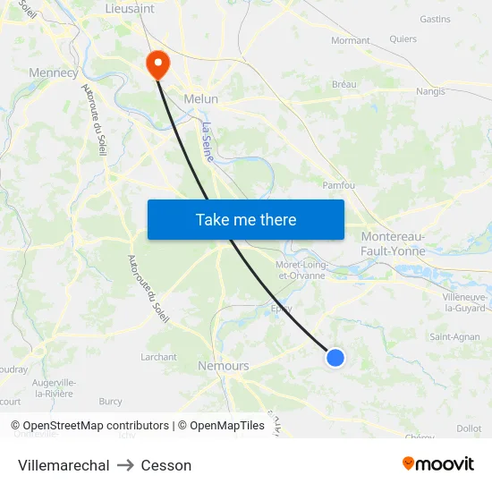 Villemarechal to Cesson map