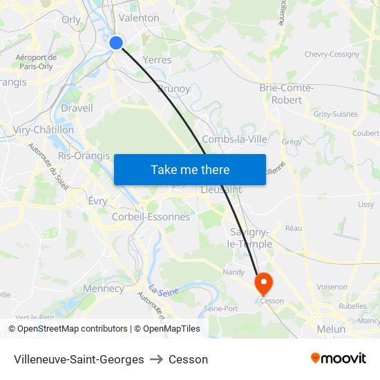 Villeneuve-Saint-Georges to Cesson map