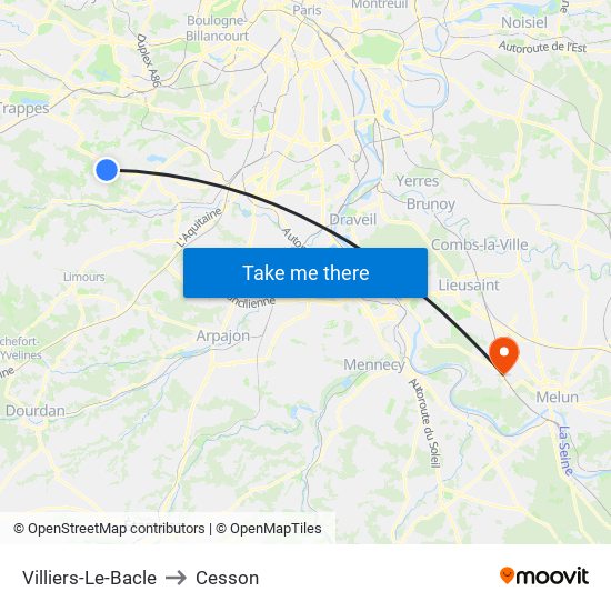 Villiers-Le-Bacle to Cesson map