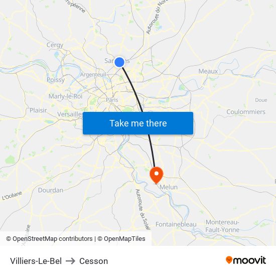 Villiers-Le-Bel to Cesson map