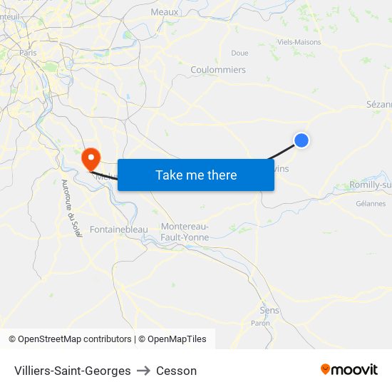 Villiers-Saint-Georges to Cesson map