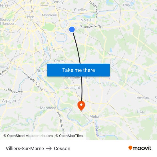 Villiers-Sur-Marne to Cesson map