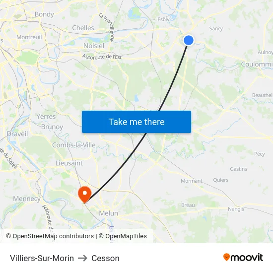 Villiers-Sur-Morin to Cesson map