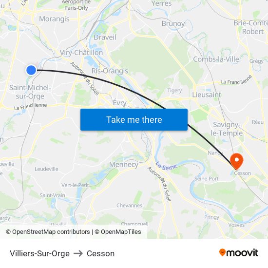 Villiers-Sur-Orge to Cesson map