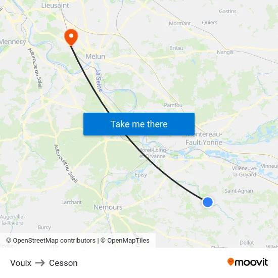 Voulx to Cesson map