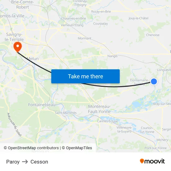 Paroy to Cesson map