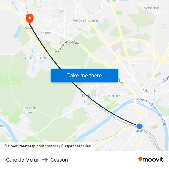 Gare de Melun to Cesson map
