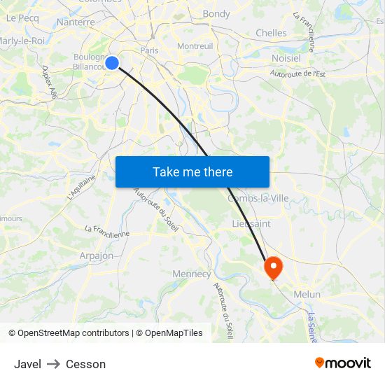Javel to Cesson map