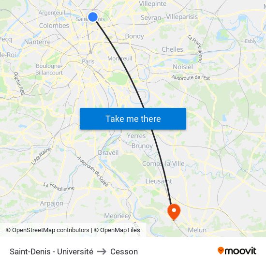 Saint-Denis - Université to Cesson map