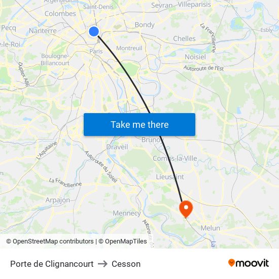 Porte de Clignancourt to Cesson map