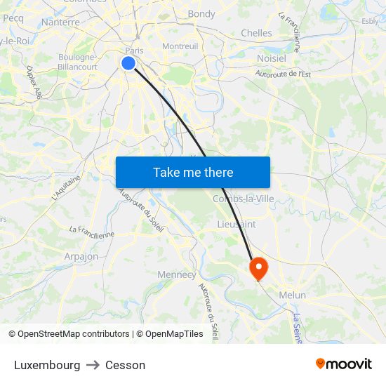 Luxembourg to Cesson map