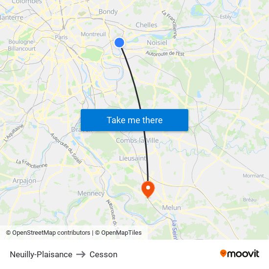 Neuilly-Plaisance to Cesson map