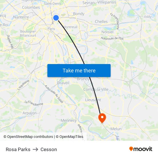 Rosa Parks to Cesson map