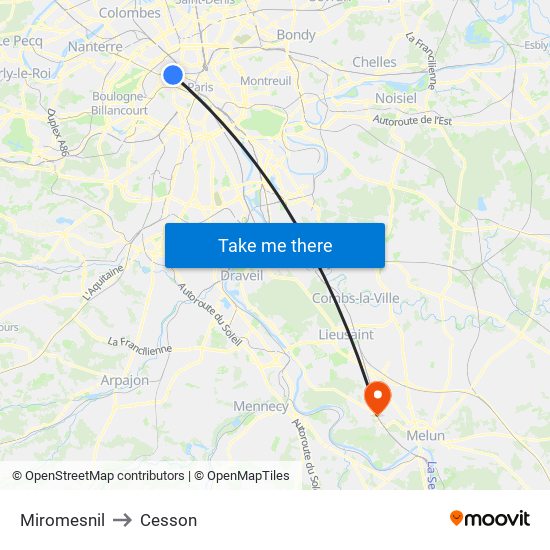 Miromesnil to Cesson map