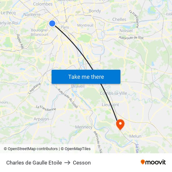 Charles de Gaulle Etoile to Cesson map