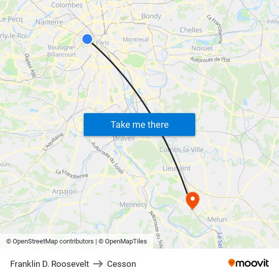 Franklin D. Roosevelt to Cesson map