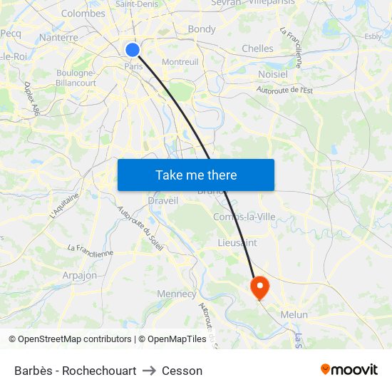 Barbès - Rochechouart to Cesson map