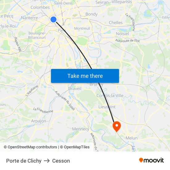 Porte de Clichy to Cesson map