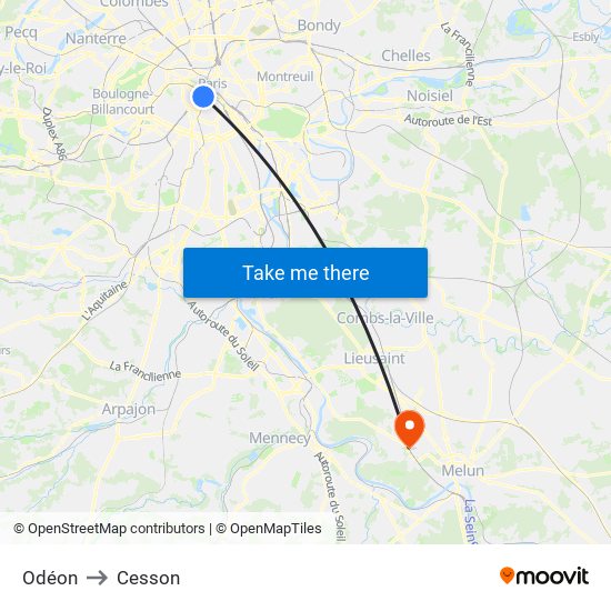 Odéon to Cesson map