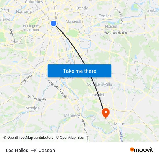 Les Halles to Cesson map