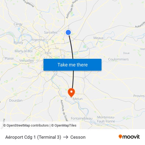 Aéroport Cdg 1 (Terminal 3) to Cesson map