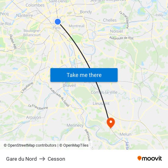 Gare du Nord to Cesson map