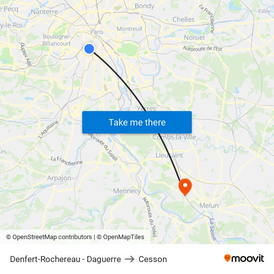 Denfert-Rochereau - Daguerre to Cesson map