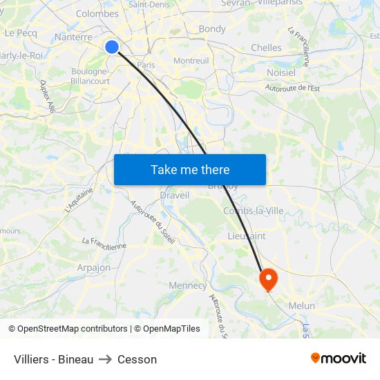 Villiers - Bineau to Cesson map
