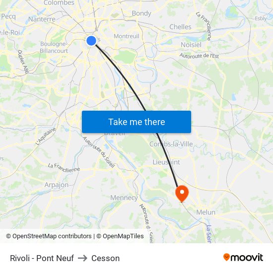 Rivoli - Pont Neuf to Cesson map