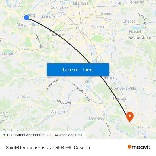 Saint-Germain-En-Laye RER to Cesson map
