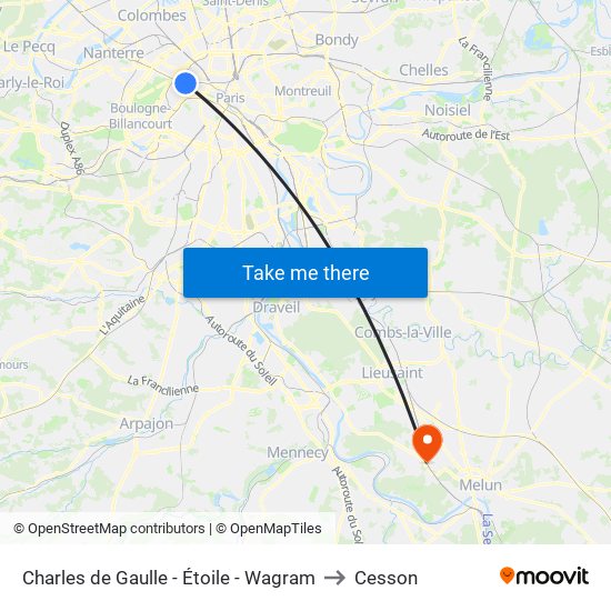 Charles de Gaulle - Étoile - Wagram to Cesson map