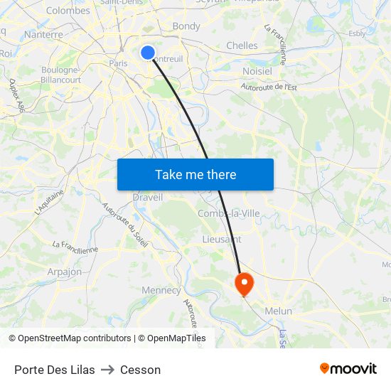 Porte Des Lilas to Cesson map