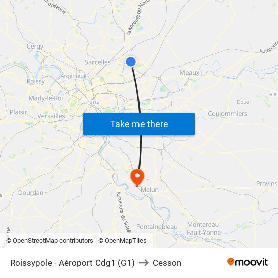 Roissypole - Aéroport Cdg1 (G1) to Cesson map