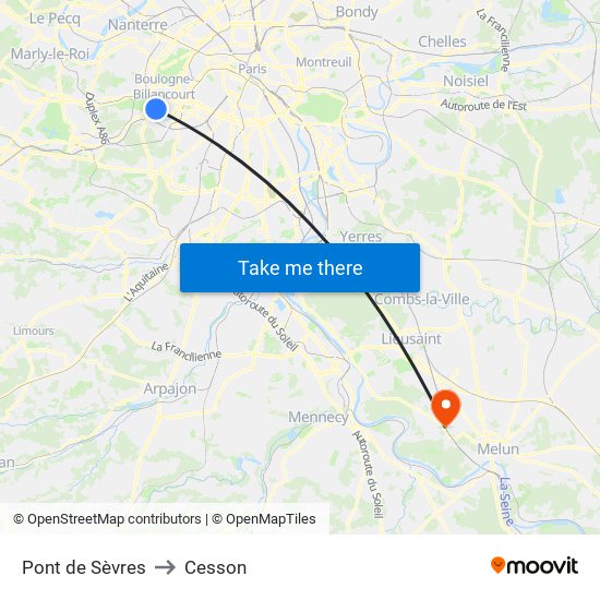 Pont de Sèvres to Cesson map