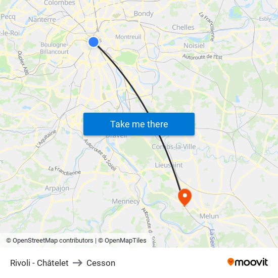 Rivoli - Châtelet to Cesson map