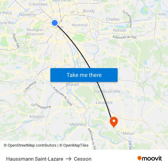 Haussmann Saint-Lazare to Cesson map